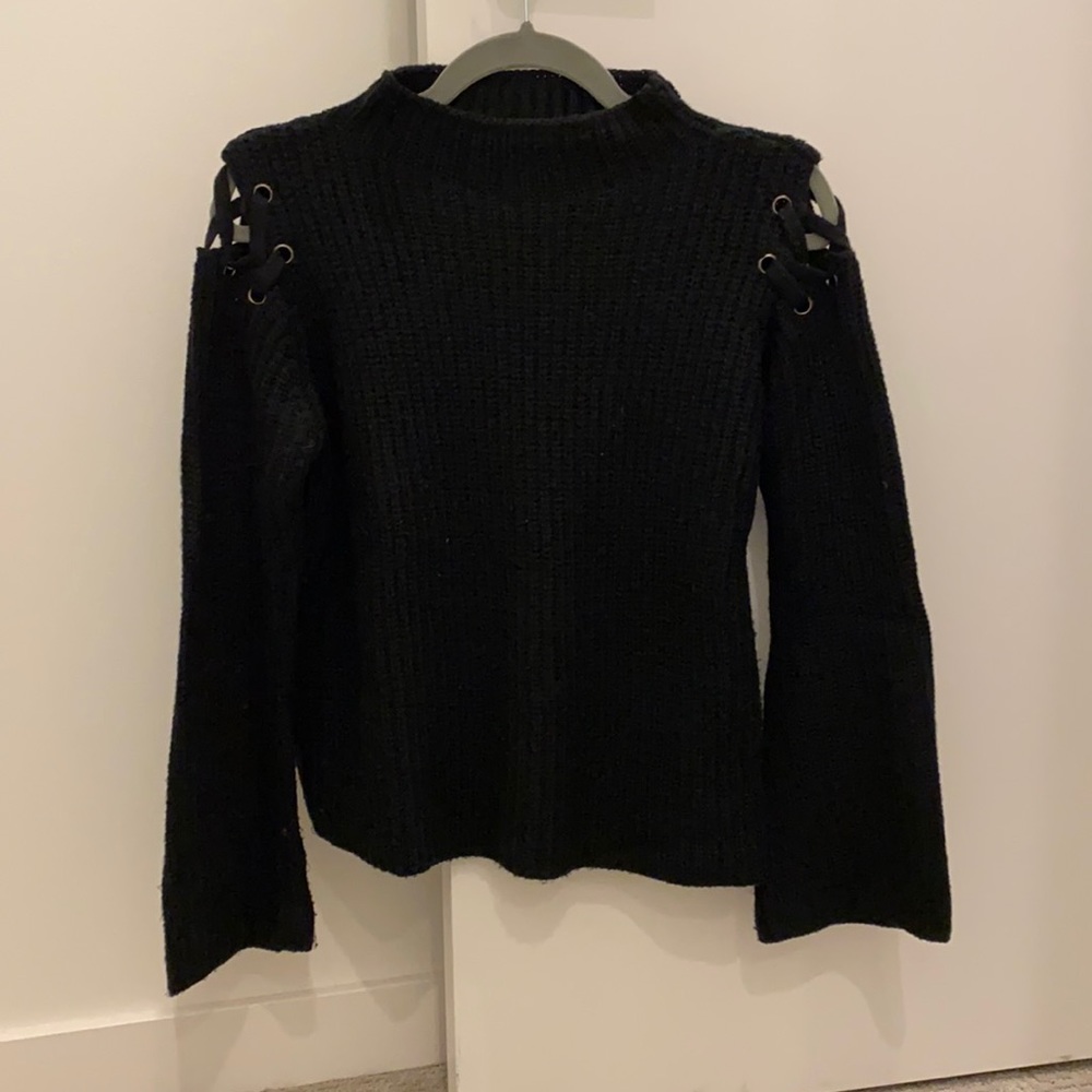 John + Jenn Black Sweater with Shoulder Detail